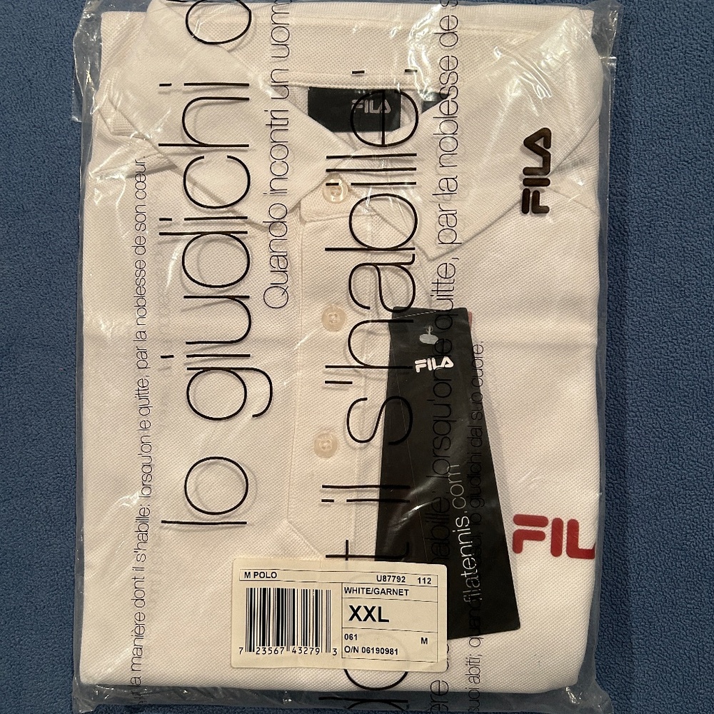 Brand new with tags original 90's vintage unopened white fila XL tennis polo